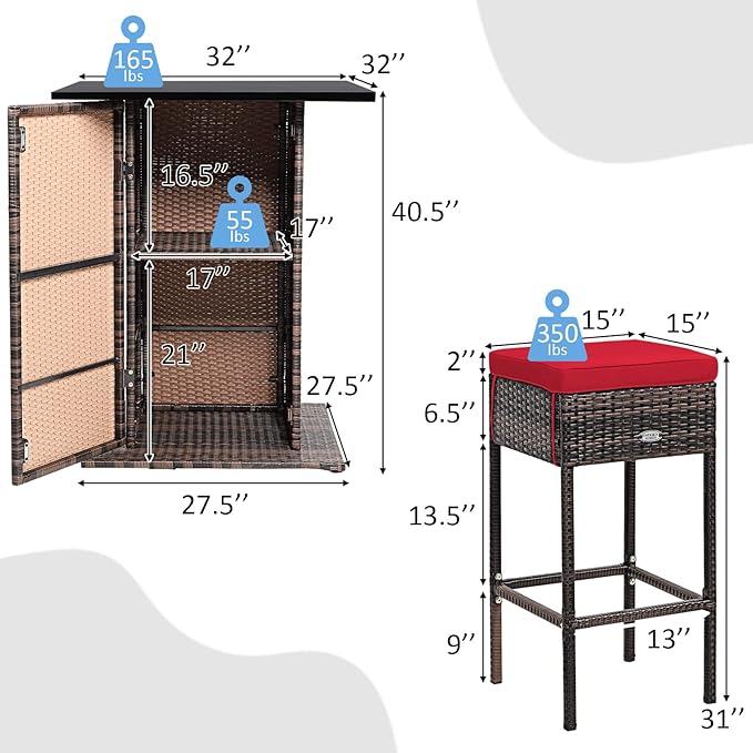 Tangkula 5 Piece Outdoor Rattan Bar Set, Patio Bar Furniture - Image 5