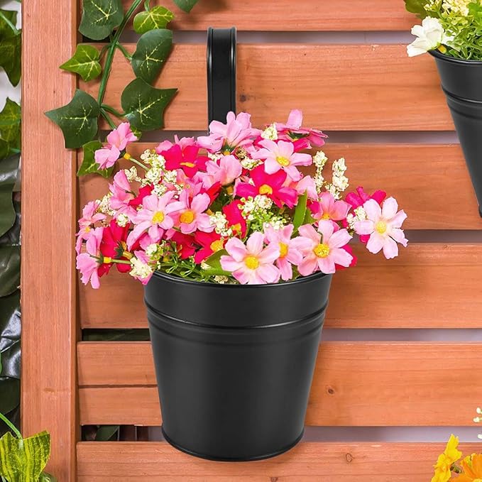 OBTANIM 12 Pack Metal Hanging Flower Pots Railing Planter Outdoor Fence Hanging - Image 5