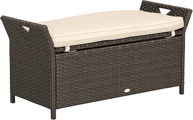 Outsunny 29 Gallon Patio Wicker Storage Bench, Outdoor PE Rattan Patio Furniture by Outsunny