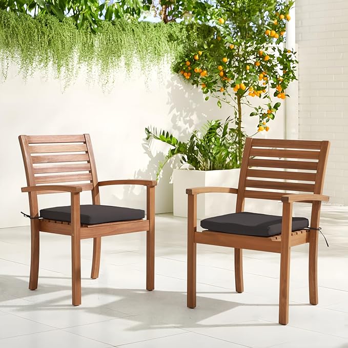 OC Orange-Casual Stackable Patio Dining Chairs Set of 2, Outdoor Acacia Wooden - Image 2