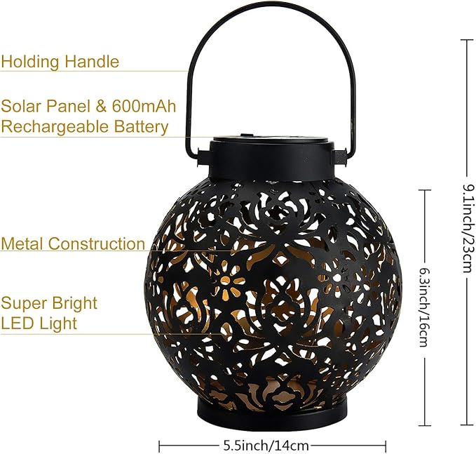 EXCMARK 2 Pack Outdoor Solar Hanging Lantern Lights Metal LED Decorative Lamp - Image 3