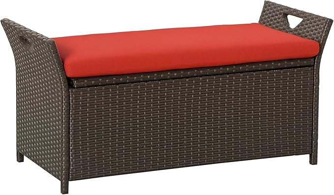 Outsunny 29 Gallon Patio Wicker Storage Bench, Outdoor PE Rattan Patio Furniture by Outsunny