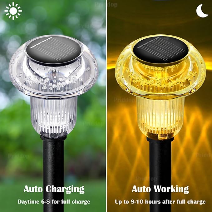 Solar Lights Outdoor Pathway Waterproof 8 Pack Warm White LED Acrylic Mushroom - Image 3
