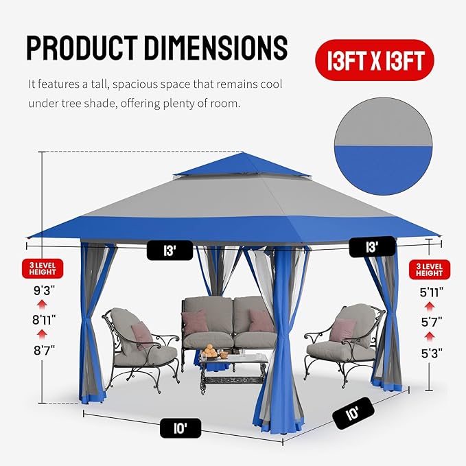 CROWN SHADES 13x13 Pop Up Gazebo, Canopy Tent, Gazebos on Clearance - Image 6