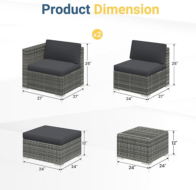 Wisteria Lane 5-Pieces Outdoor Patio Furniture Set, All Weather Wicker Rattan - Image 4