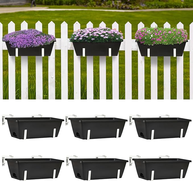 ETELI Railing Planter 6 Pack, 16.9 Inch Window Basket Deck Boxes Plastic Flower - Image 8