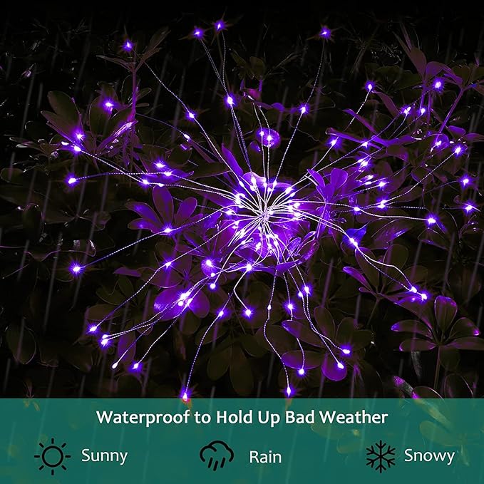 JJGoo Solar Firework Lights, 2 Pack 150 LEDs 2 Lighting Modes Solar Lights - Image 5