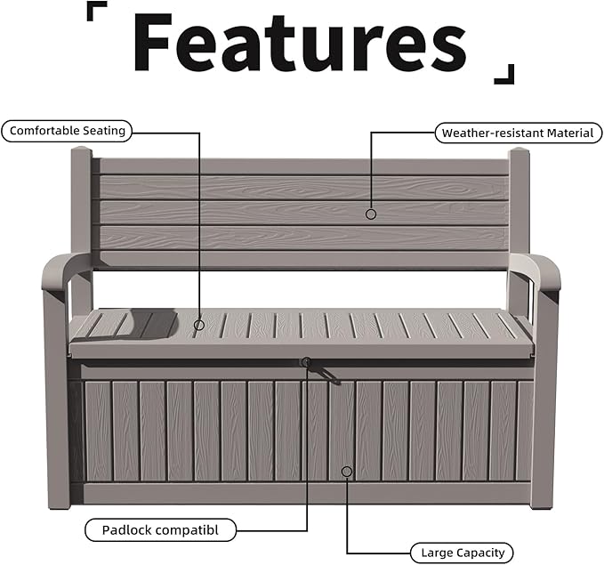 DRATO 75 Gallon Storage Bench Deck Box Outdoor Indoor, Lockable Durable - Image 5
