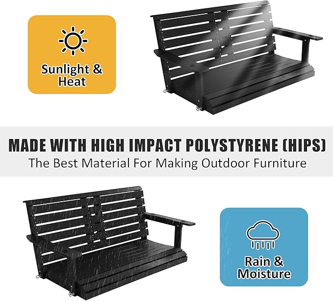 Poly Lumber 2-Seat Porch Swing, HIPS 4.5-Feet Bench Swing - Image 4