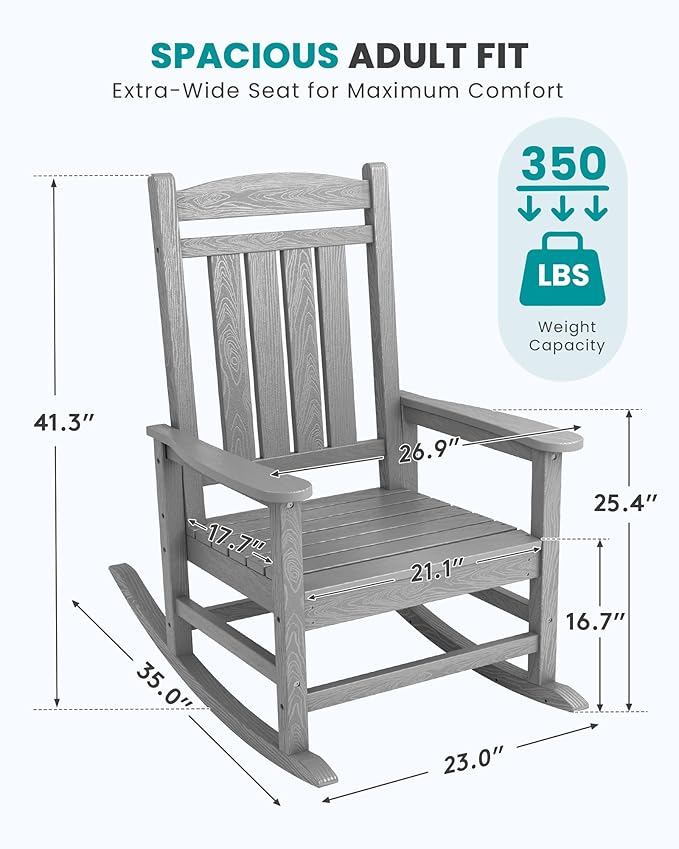 SERWALL HDPE Outdoor Rocking Chair Set of 4, Oversized Patio Rocking Chairs - Image 3