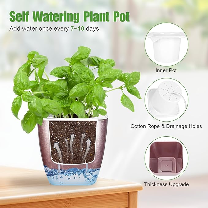 4 Pack Self Watering Pots 4-inch Decorative Flower Planters - Image 3