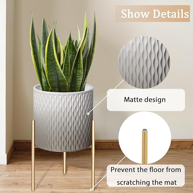 ARNIS Plants Pots with Stand, Unique Mid Century Decorative Metal Flower Pots - Image 5