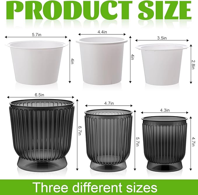 Set of 6 Self Watering Plant Pot 3 Sizes Plastic Double Layer Self Watering - Image 2