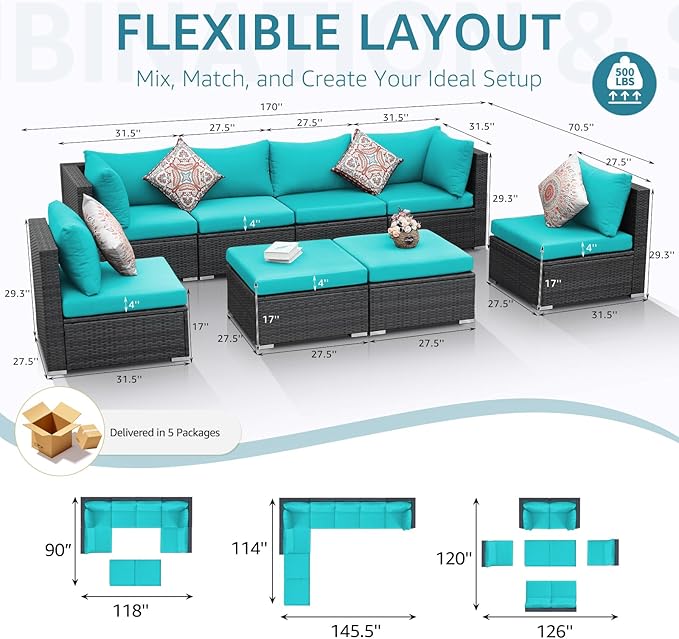 NICESOUL 8 People Outdoor Seating Furniture, 29.3'' High Back Comfortable - Image 4