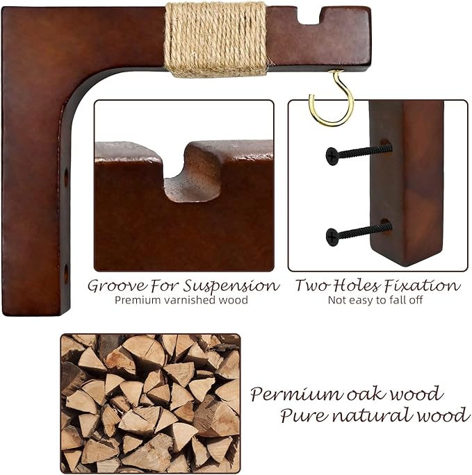 Plant Hanger Hooks for Indoor Hanging Plants, 2 Pack Rustic Farmhouse Wooden - Image 3