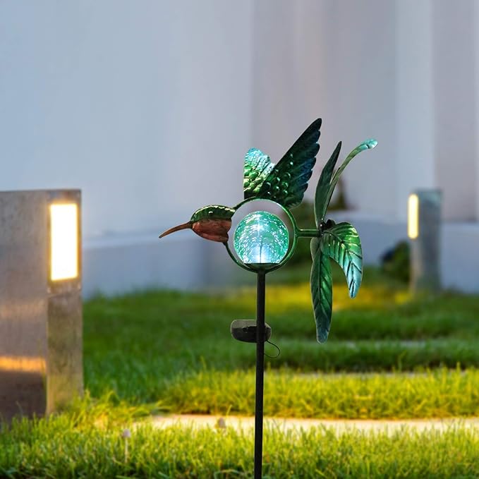 Afirst Solar Hummingbird Wind Spinner, Metal Kinetic Garden Stake Lights Wind - Image 7