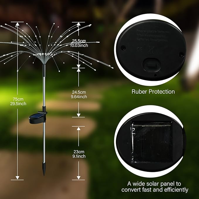 FOOING 4 Pcs Solar Garden Lights Solar Firework Lights Waterproof, 120 LED - Image 6