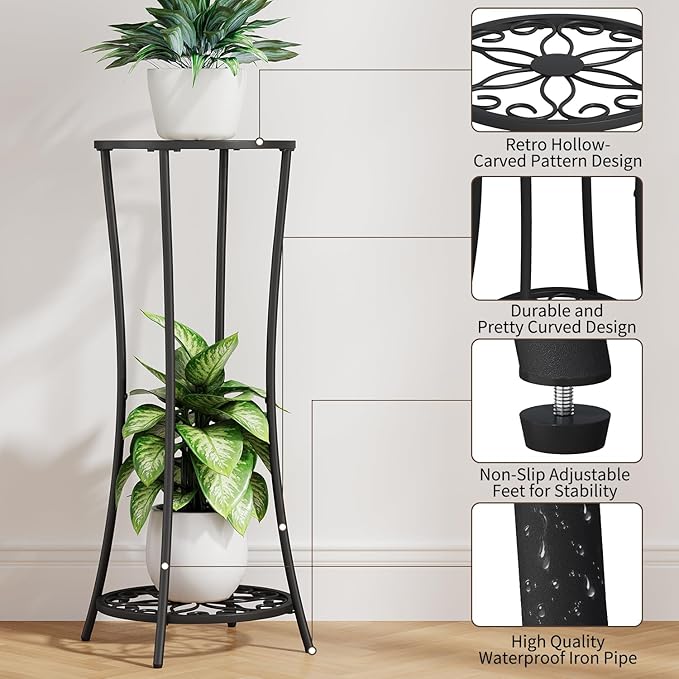 YINMIT Plant Stand Indoor Outdoor, 2 Tier Metal Potted Holder Rack, Flower Pot - Image 5