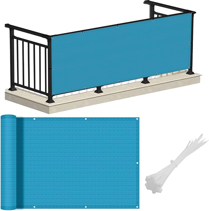 LOVE STORY 3'x10' Turquoise Blue Balcony Screen Privacy Fence Cover -Mesh by LOVESTORY