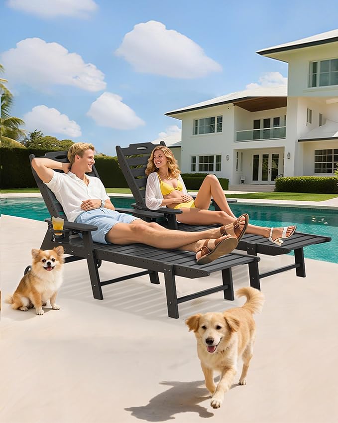 Carauci Lounge Chair Outdoor Set of 2, HDPE Chaise Lounge - Image 8