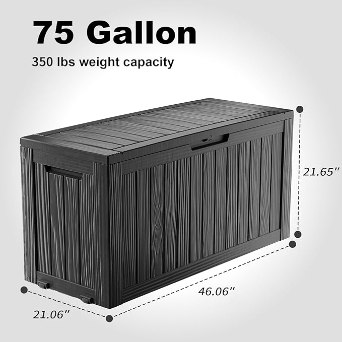 75 Gallon Waterproof Outdoor Storage Box, Resin Deck Box, Lockable Outside - Image 2