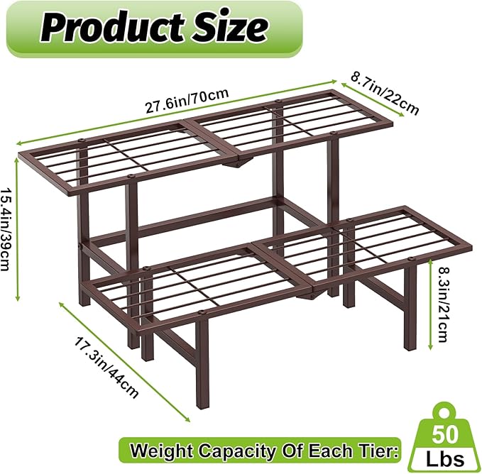2 Tier Plant Stand Indoor Outdoor, Foldable Metal Separated Ladder Plant Stands - Image 2