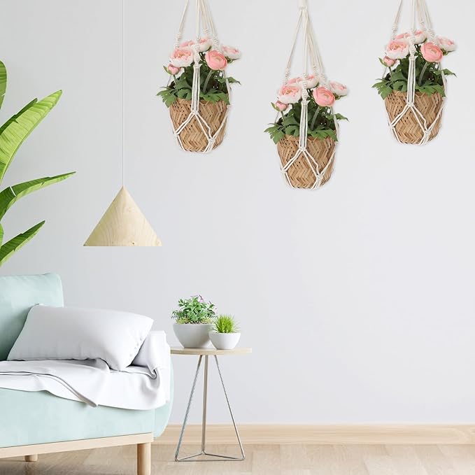 2 PCS Macrame Plant Hanger Indoor Hanging Plant Holder Hand-Woven Cotton Rope - Image 7