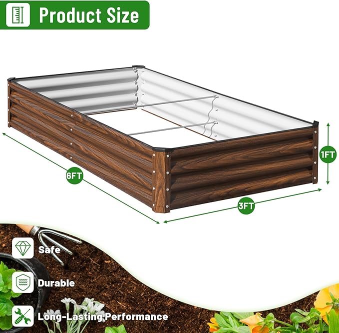 SnugNiture Galvanized Raised Garden Bed 6x3x1FT Outdoor Large Metal Planter Box - Image 2
