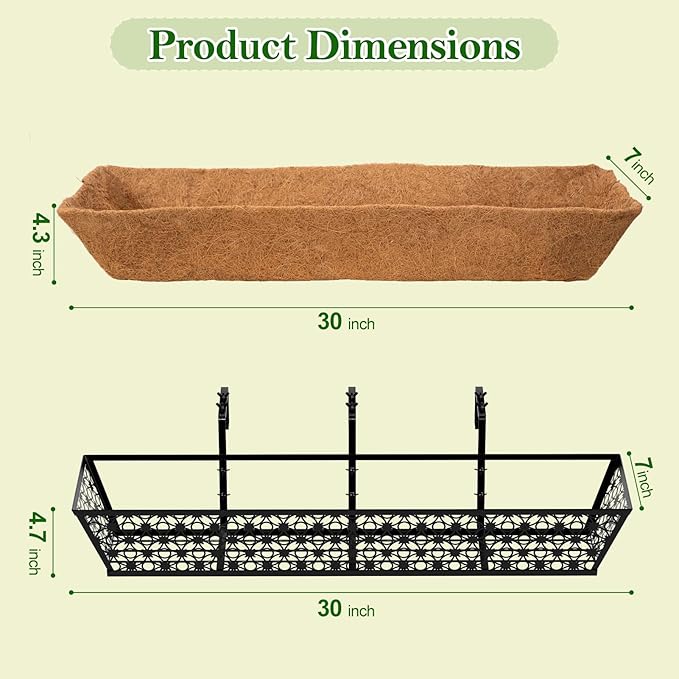 SPECILITE 30" Window Boxes Planters, Heavy Duty Metal Railing Planter Boxes - Image 7