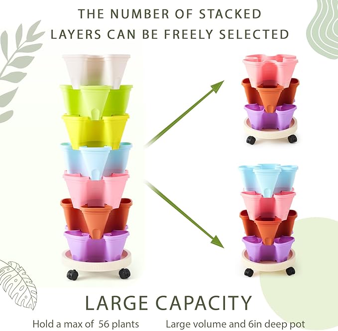 Umigy 2 Set of 7 Tier Vertical Planter Stackable Tower Planters Strawberry Herb - Image 4
