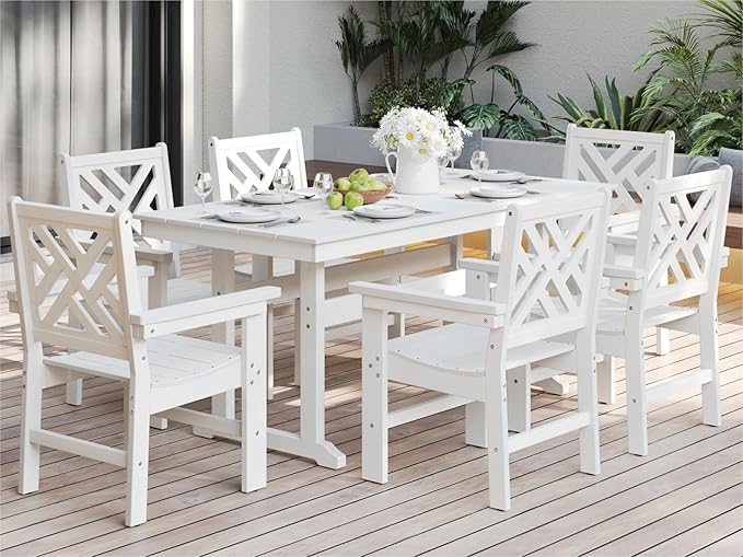 7-Piece Outdoor Dining Set, HDPE All-Weather Patio Table and Chairs Set by BIVODA