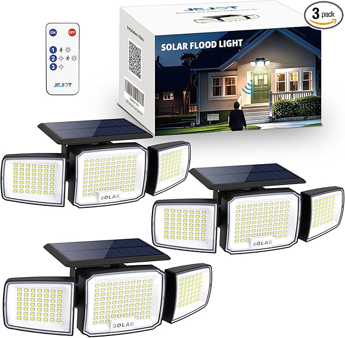 Solar Security Light Outdoor Super Bright LED, Motion Sensor Flood Light by JEJOT