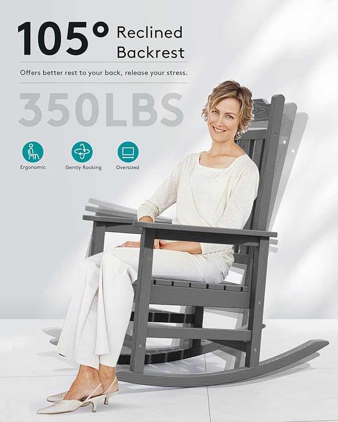 SERWALL Oversized Rocking Chair Outdoor, HDPE Outdoor Rocking Chair - Image 7