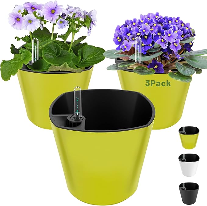 Self Watering Planters for Indoor Plants 7 inch Flower Pot by GsGardenSpecialty