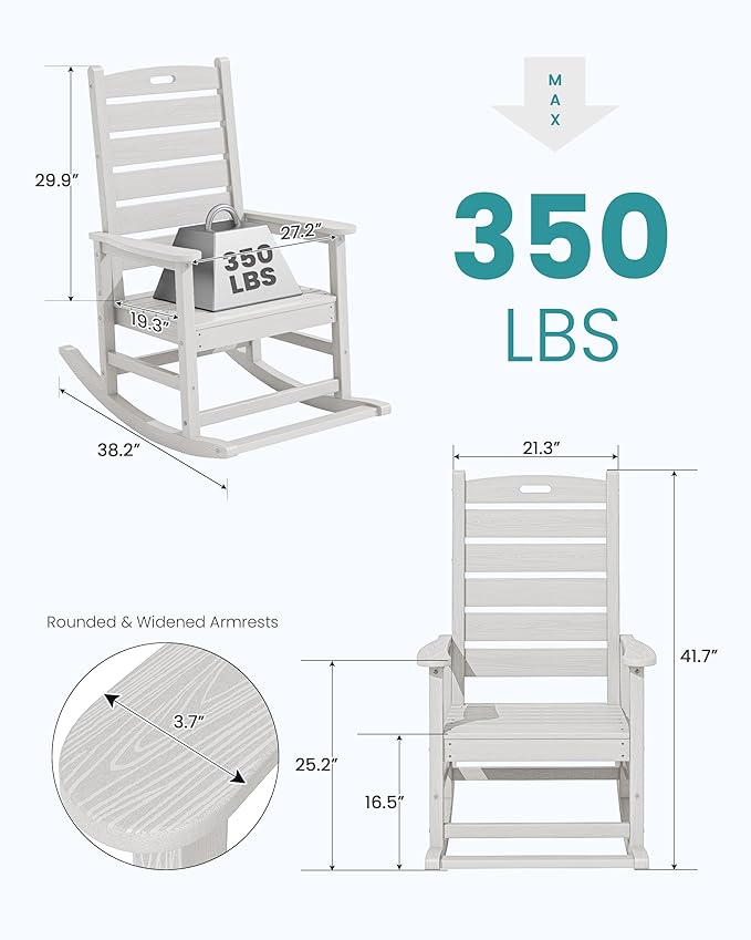 SERWALL Outdoor Rocking Chair Set of 4, Oversized HDPE Patio Rocking Chair - Image 3