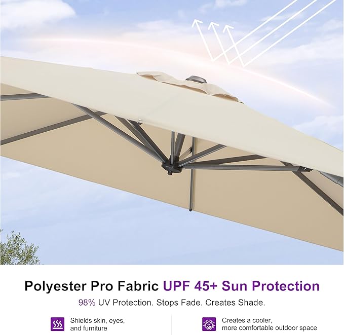 PURPLE LEAF 10 Feet Patio Umbrella Outdoor Cantilever Square Umbrella Aluminum - Image 5