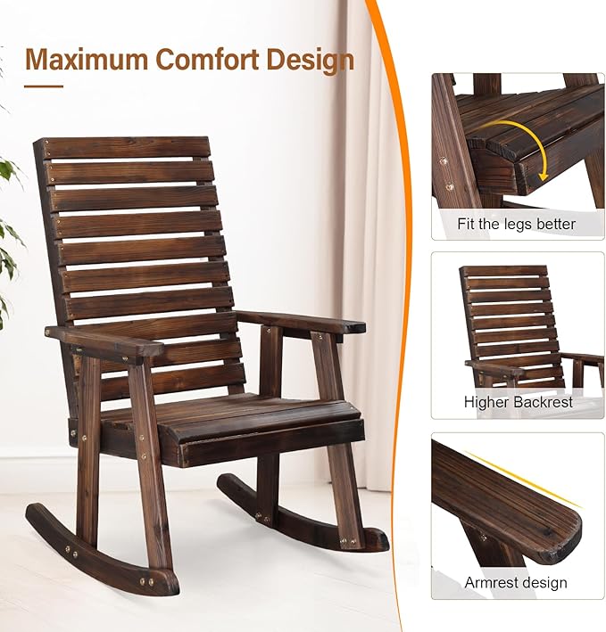 VINGLI Wooden Rocking Chair - Image 6