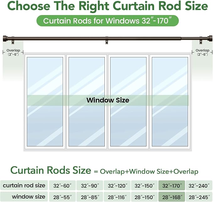 Curtain Rods for Windows 32 to 170, 1 Inch Adjustable Heavy Duty Long Window - Image 7
