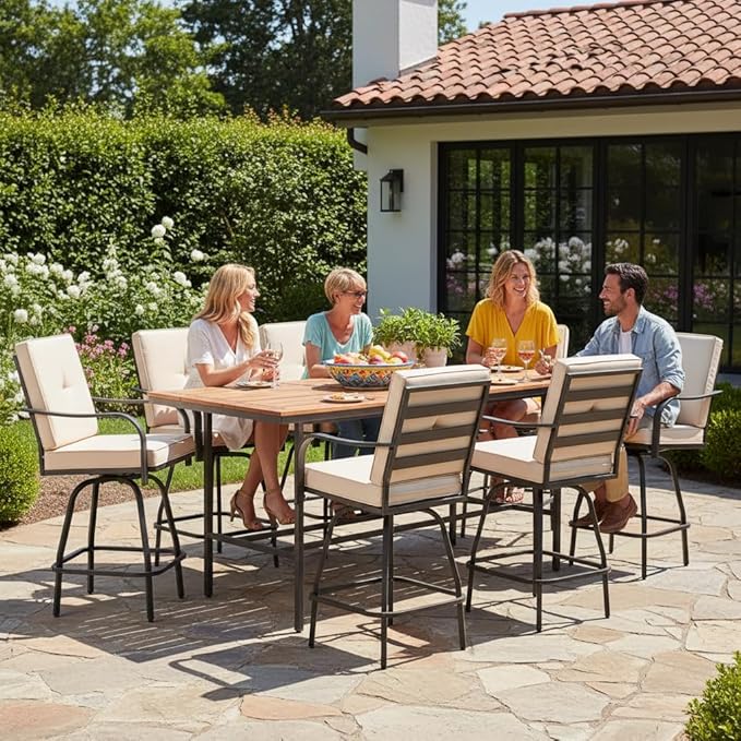 Patio Swivel Bar Stools Set of 6, Outdoor Bar Height Swivel Chairs - Image 8
