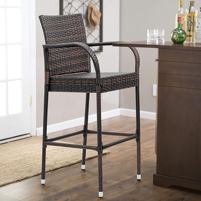 Homall Patio Bar Stools Wicker Barstools Indoor Outdoor Bar Stool Patio - Image 2