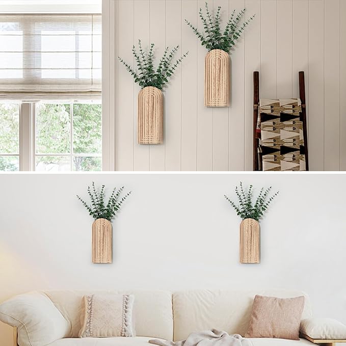 Wooden Wall Planter Vase Set of 2, Boho Hanging Planter - Image 2