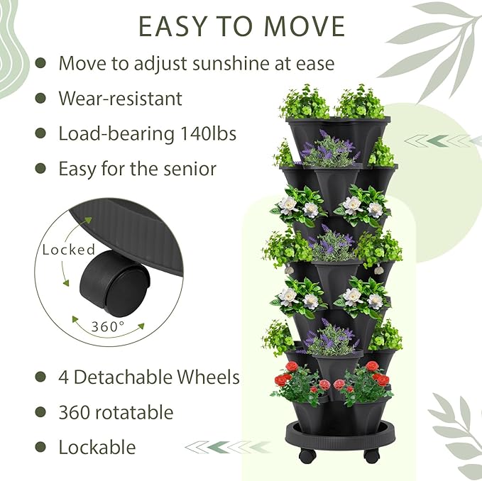 Umigy 2 Set of 7 Tier Vertical Planter Stackable Tower Planters Strawberry Herb - Image 5