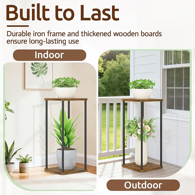 2 Tier Plant Stand Indoor, Oppro 28In Tall Corner Vertical Wood Metal Shelf - Image 7