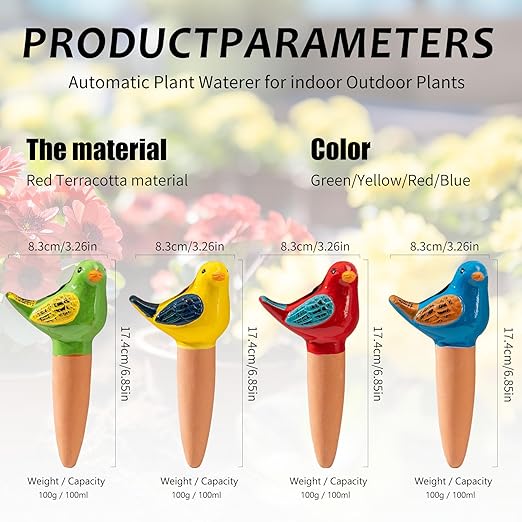 4 Pack Self Watering Bird Shaped Globes, Terracotta Vacation Planters Devices - Image 2