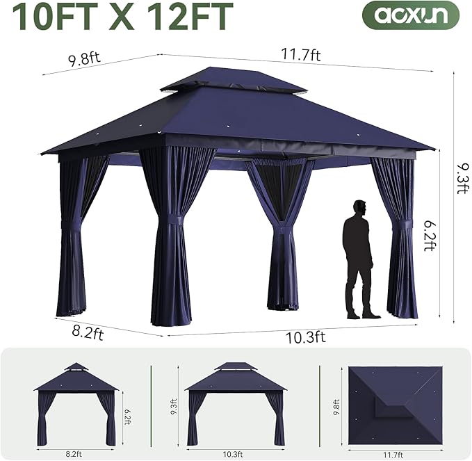 AOXUN Outdoor Gazebo for Patio 10x12 Metal Frame Canopy - Image 8