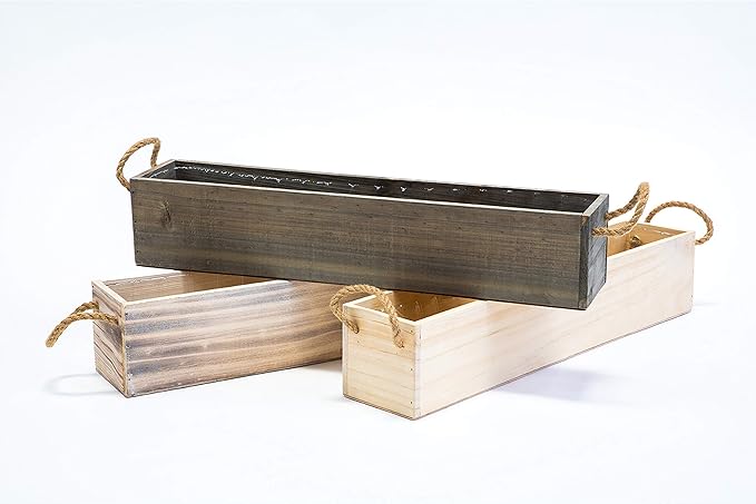 20" Rectangular Rustic Wood Planter - Image 4
