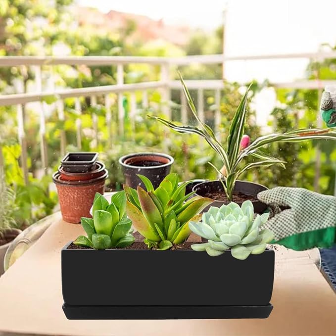 Vencer 14 Inch Rectangular Modern Minimalist Ceramic Succulent Planter Pot - Image 7