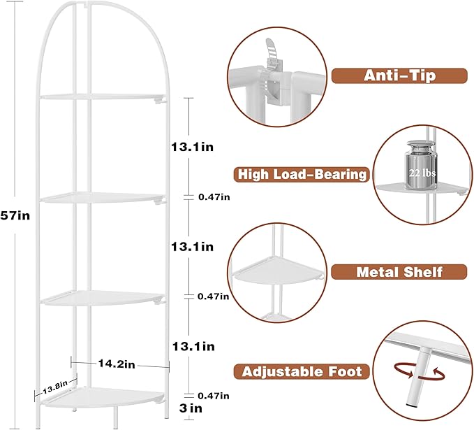 Crofy Foldable 4 Tier Corner Shelf, Metal Corner Plant Stand - Image 3