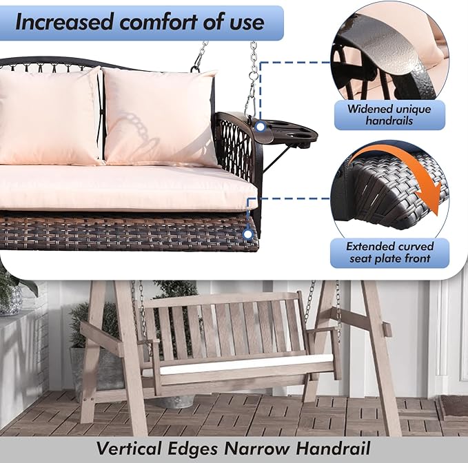 Wicker Porch Swing Heavy Duty 900 LBS 3-Seat Outdoor Patio Swing Chair - Image 6