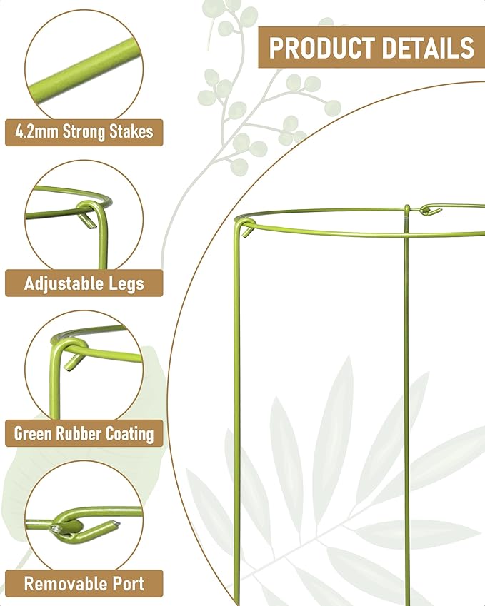 3-Pack Heavy Duty Plant Support Stakes, Metal Plant Ring Cages - Image 2